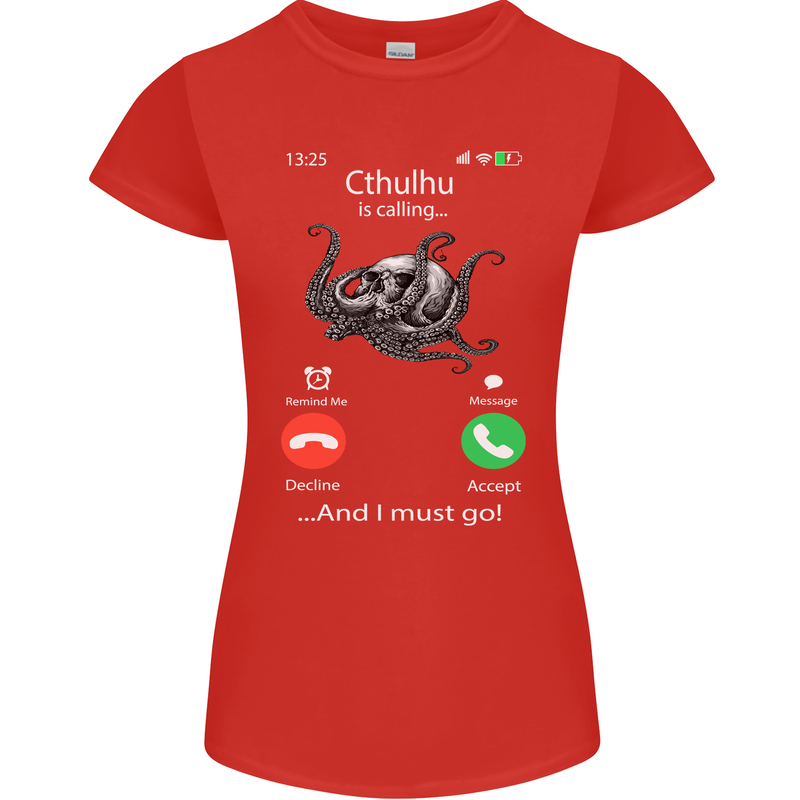Cthulhu Is Calling Funny Kraken Womens Petite Cut T-Shirt Red
