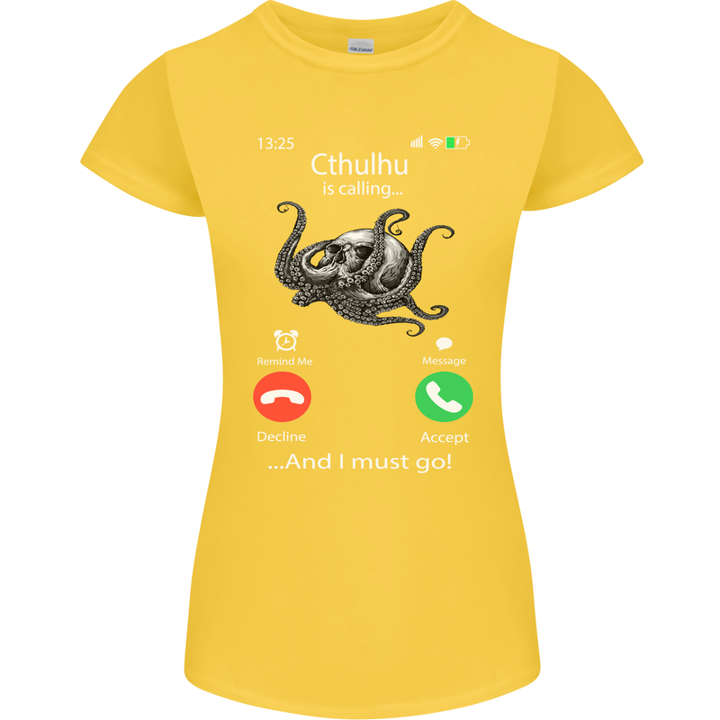 Cthulhu Is Calling Funny Kraken Womens Petite Cut T-Shirt Yellow