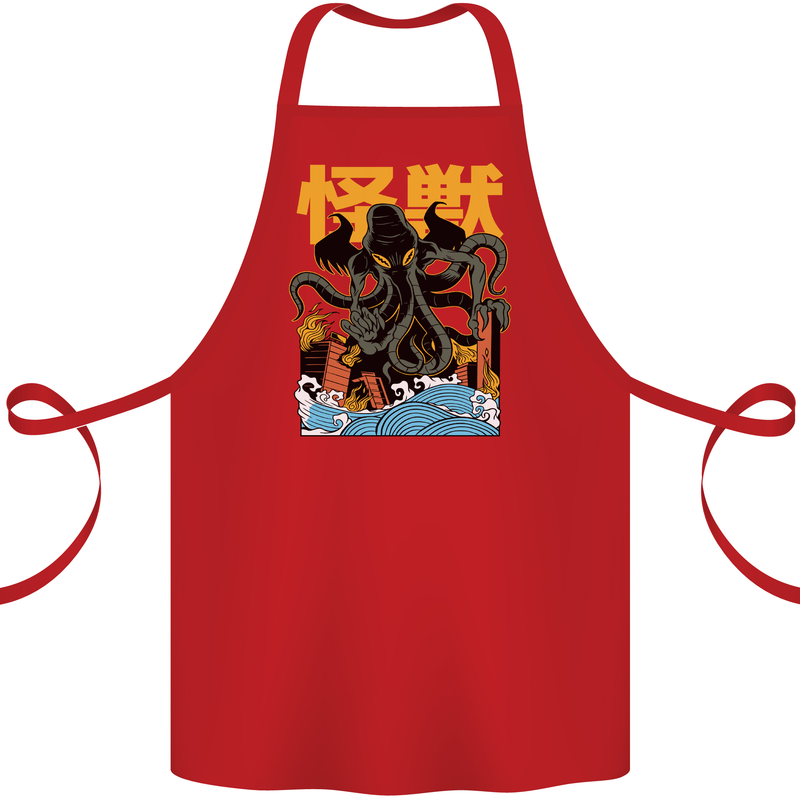 Cthulhu Japanese Anime Kraken Cotton Apron 100% Organic Red