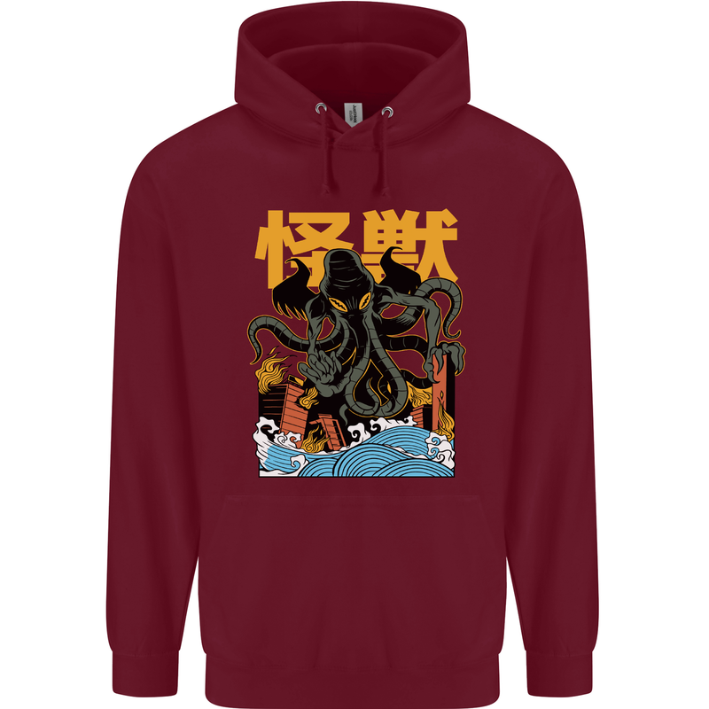 Cthulhu Japanese Anime Kraken Mens 80% Cotton Hoodie Maroon
