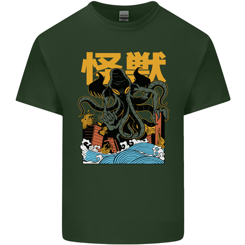 Cthulhu Japanese Anime Kraken Mens Cotton T-Shirt Tee Top Forest Green