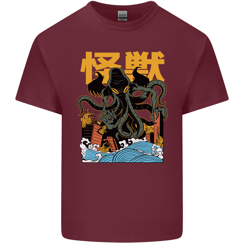 Cthulhu Japanese Anime Kraken Mens Cotton T-Shirt Tee Top Maroon