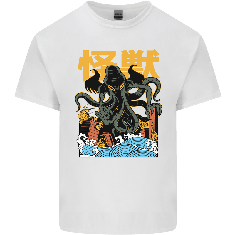 Cthulhu Japanese Anime Kraken Mens Cotton T-Shirt Tee Top White