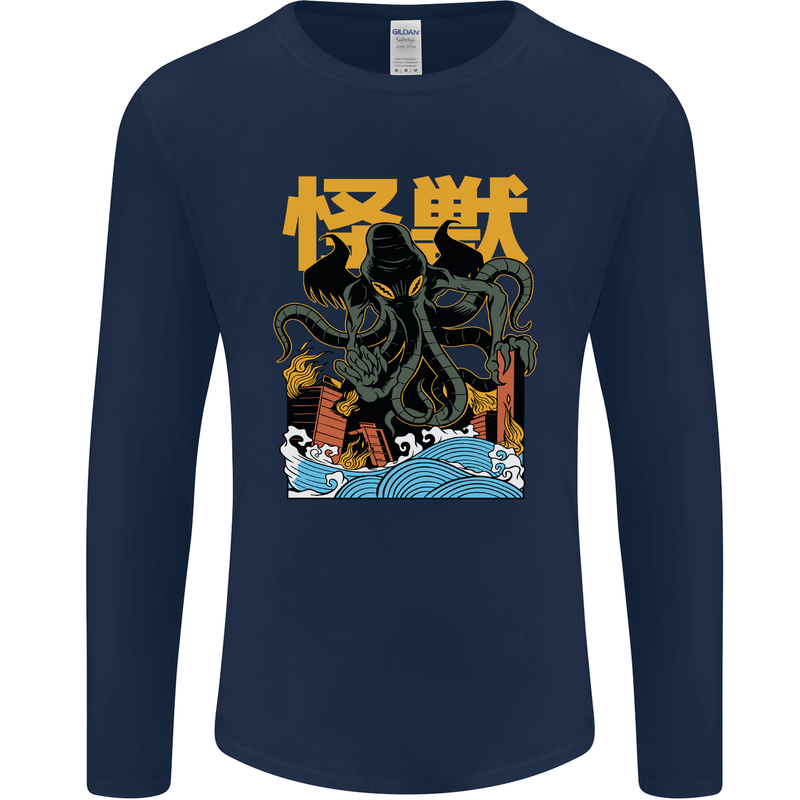 Cthulhu Japanese Anime Kraken Mens Long Sleeve T-Shirt Navy Blue