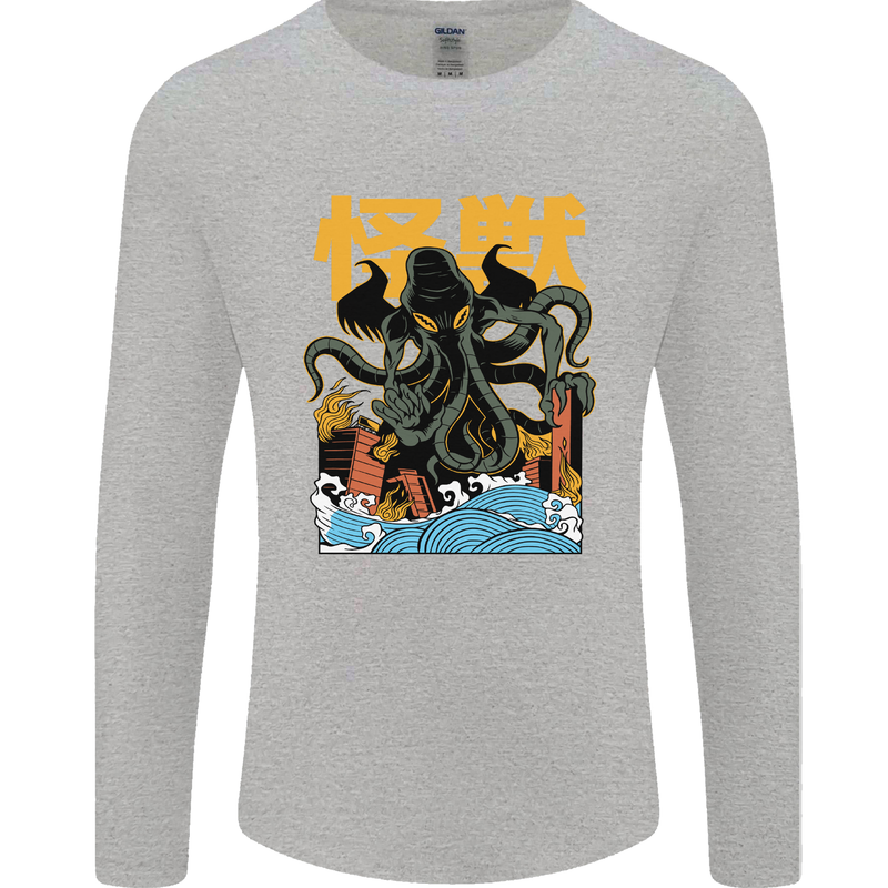 Cthulhu Japanese Anime Kraken Mens Long Sleeve T-Shirt Sports Grey