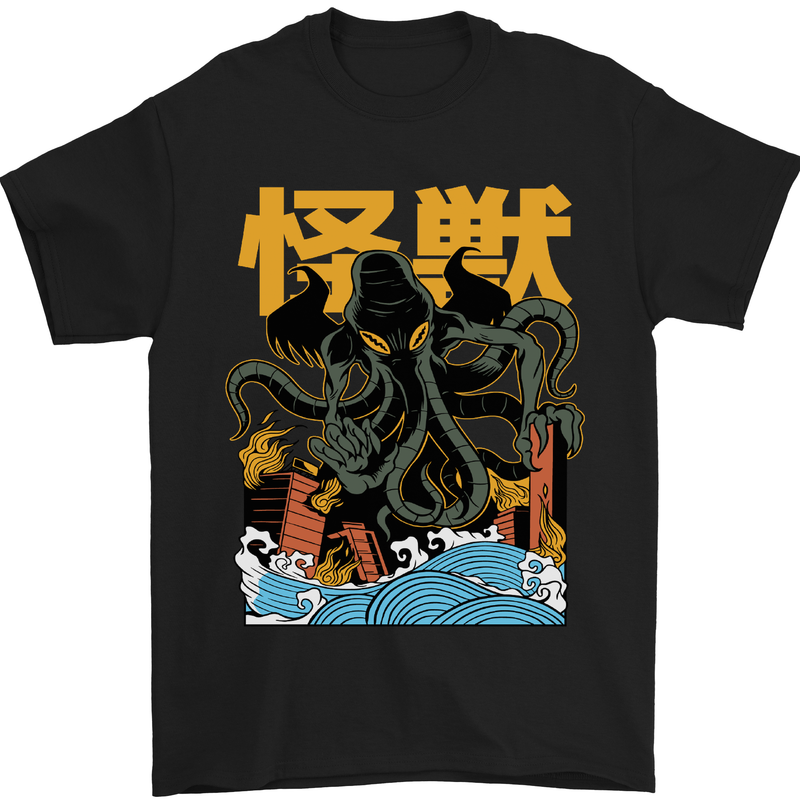 Cthulhu Japanese Anime Kraken Mens T-Shirt Cotton Gildan Black