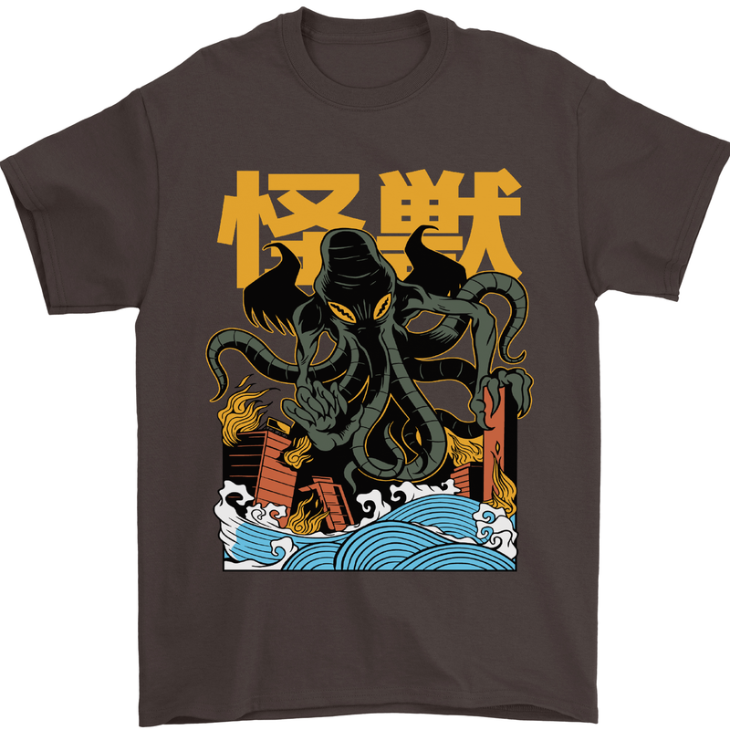 Cthulhu Japanese Anime Kraken Mens T-Shirt Cotton Gildan Dark Chocolate