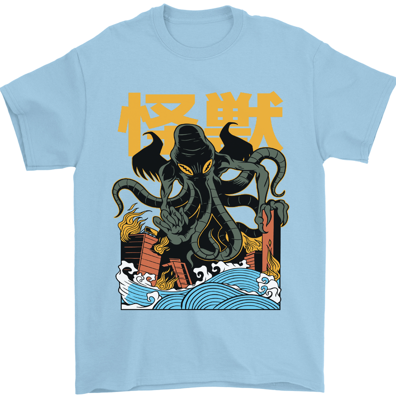 Cthulhu Japanese Anime Kraken Mens T-Shirt Cotton Gildan Light Blue