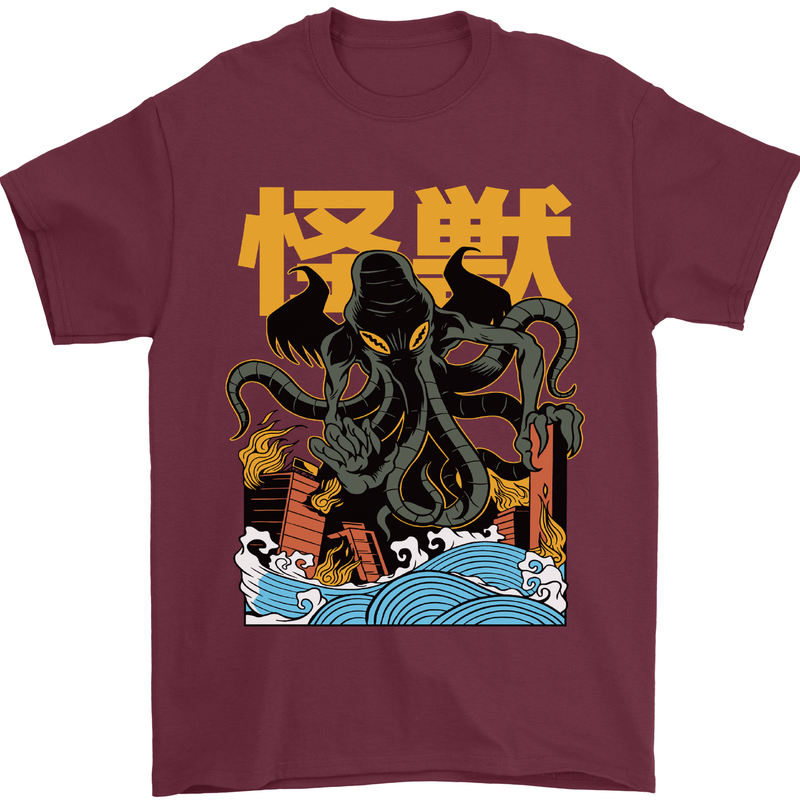 Cthulhu Japanese Anime Kraken Mens T-Shirt Cotton Gildan Maroon