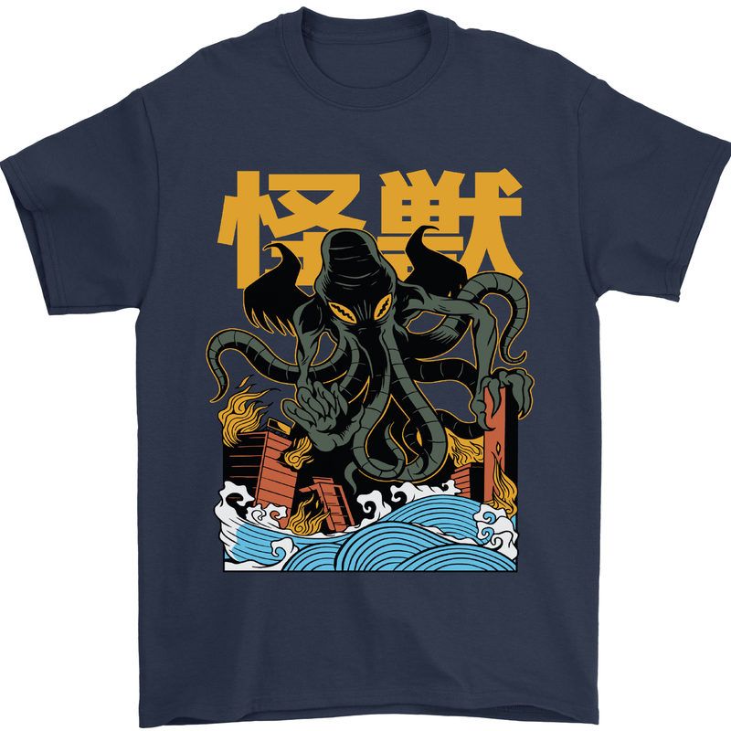 Cthulhu Japanese Anime Kraken Mens T-Shirt Cotton Gildan Navy Blue