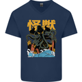 Cthulhu Japanese Anime Kraken Mens V-Neck Cotton T-Shirt Navy Blue