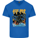 Cthulhu Japanese Anime Kraken Mens V-Neck Cotton T-Shirt Royal Blue