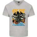 Cthulhu Japanese Anime Kraken Mens V-Neck Cotton T-Shirt Sports Grey