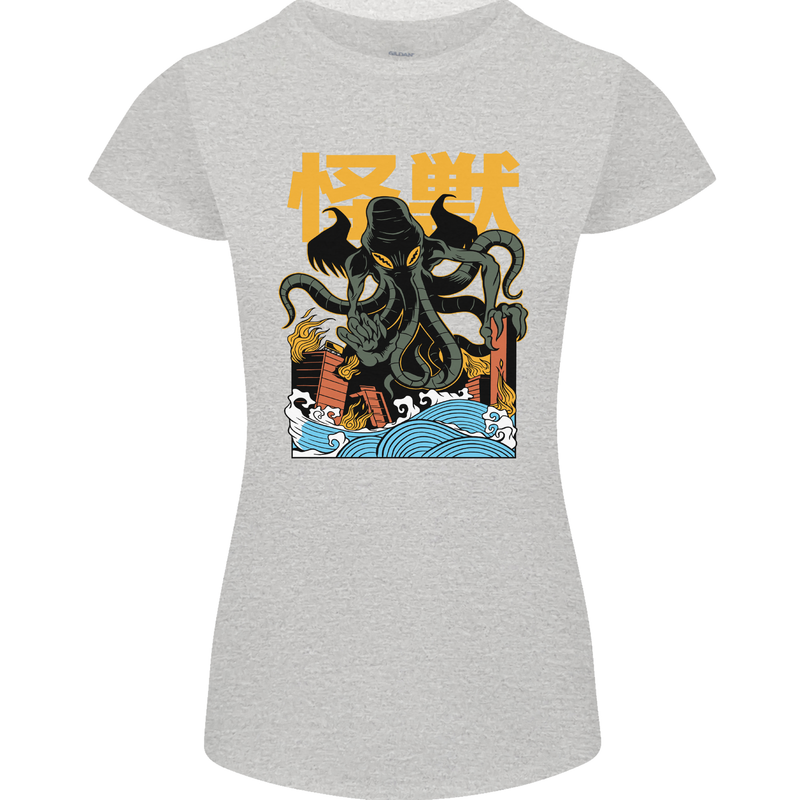 Cthulhu Japanese Anime Kraken Womens Petite Cut T-Shirt Sports Grey