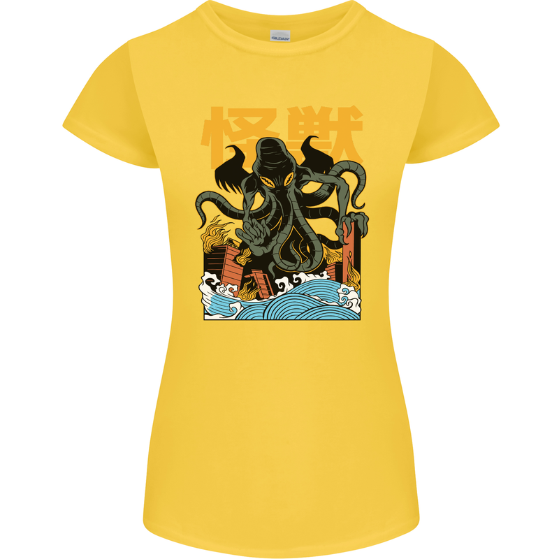 Cthulhu Japanese Anime Kraken Womens Petite Cut T-Shirt Yellow
