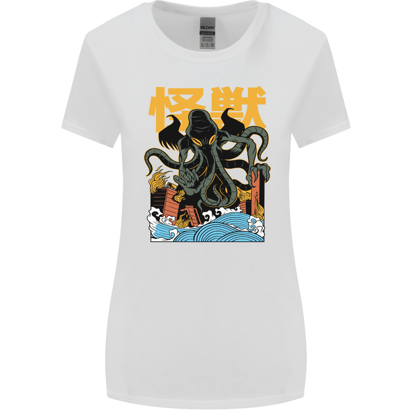 Cthulhu Japanese Anime Kraken Womens Wider Cut T-Shirt White