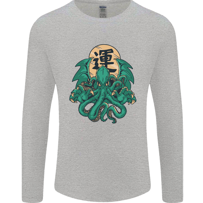 Cthulhu Monster Kraken Mens Long Sleeve T-Shirt Sports Grey