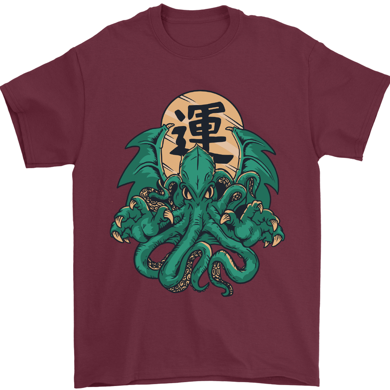 Cthulhu Monster Kraken Mens T-Shirt Cotton Gildan Maroon