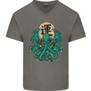Cthulhu Monster Kraken Mens V-Neck Cotton T-Shirt Charcoal
