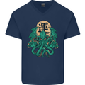 Cthulhu Monster Kraken Mens V-Neck Cotton T-Shirt Navy Blue