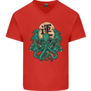 Cthulhu Monster Kraken Mens V-Neck Cotton T-Shirt Red