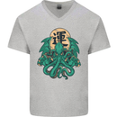 Cthulhu Monster Kraken Mens V-Neck Cotton T-Shirt Sports Grey