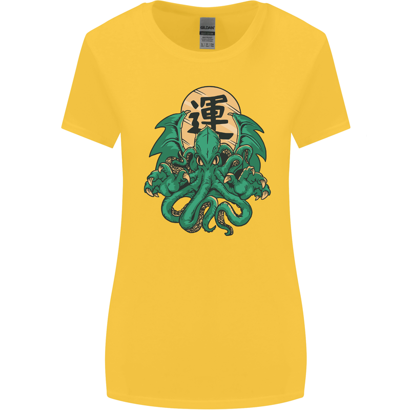 Cthulhu Monster Kraken Womens Wider Cut T-Shirt Yellow