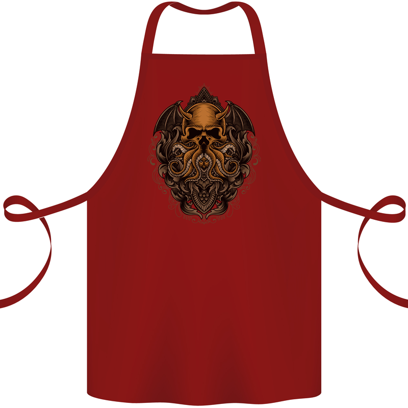 Cthulhu Octopus Kraken Devil Skull Demon Cotton Apron 100% Organic Maroon