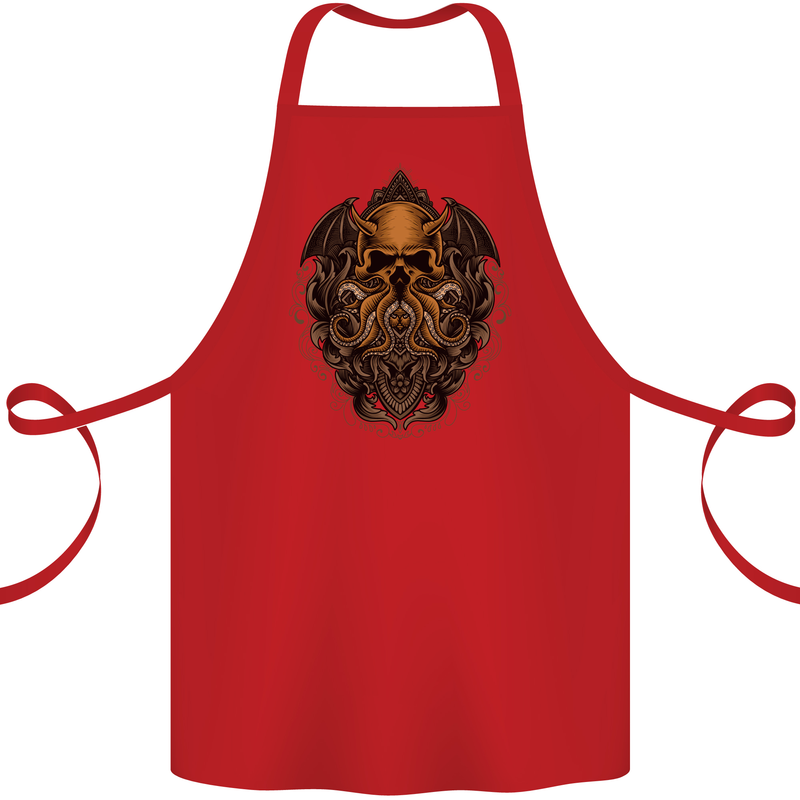 Cthulhu Octopus Kraken Devil Skull Demon Cotton Apron 100% Organic Red