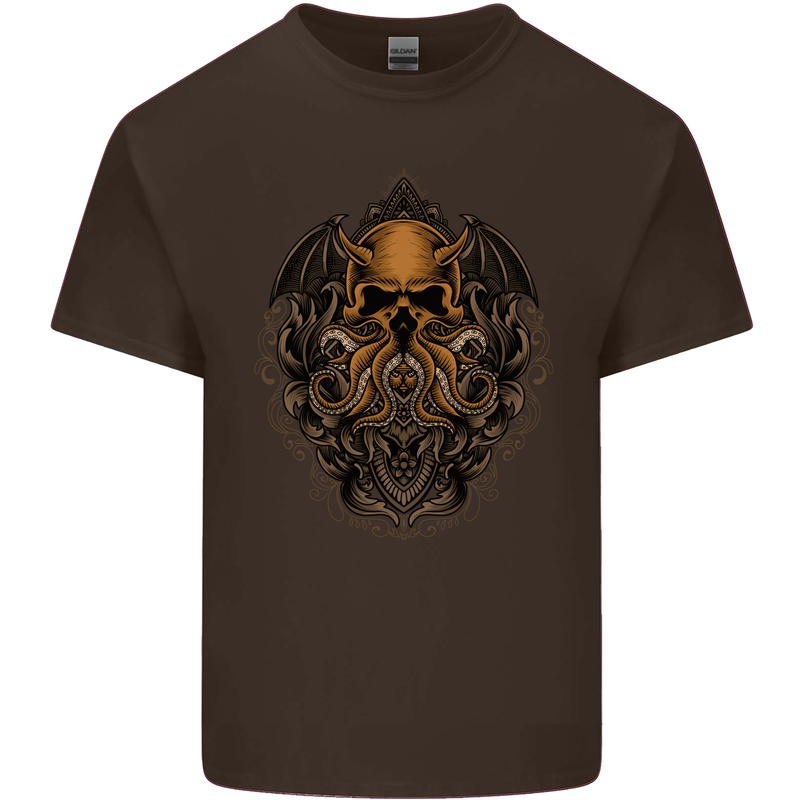 Cthulhu Octopus Kraken Devil Skull Demon Kids T-Shirt Childrens Chocolate