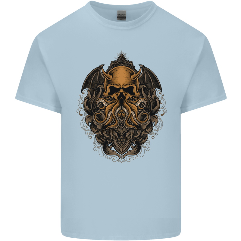Cthulhu Octopus Kraken Devil Skull Demon Kids T-Shirt Childrens Light Blue