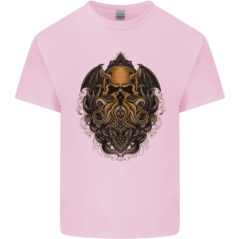 Cthulhu Octopus Kraken Devil Skull Demon Kids T-Shirt Childrens Light Pink
