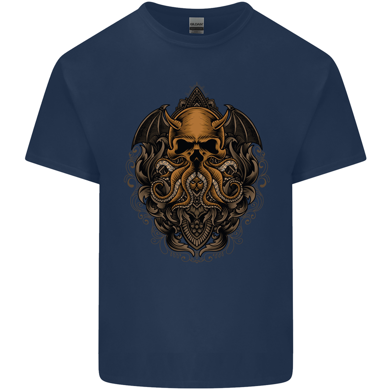 Cthulhu Octopus Kraken Devil Skull Demon Kids T-Shirt Childrens Navy Blue