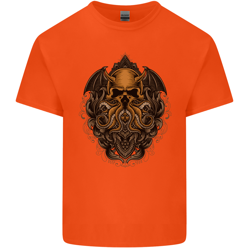 Cthulhu Octopus Kraken Devil Skull Demon Kids T-Shirt Childrens Orange