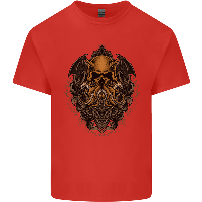 Cthulhu Octopus Kraken Devil Skull Demon Kids T-Shirt Childrens Red