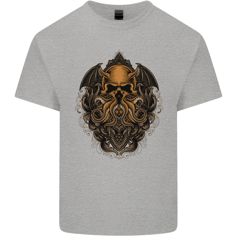 Cthulhu Octopus Kraken Devil Skull Demon Kids T-Shirt Childrens Sports Grey