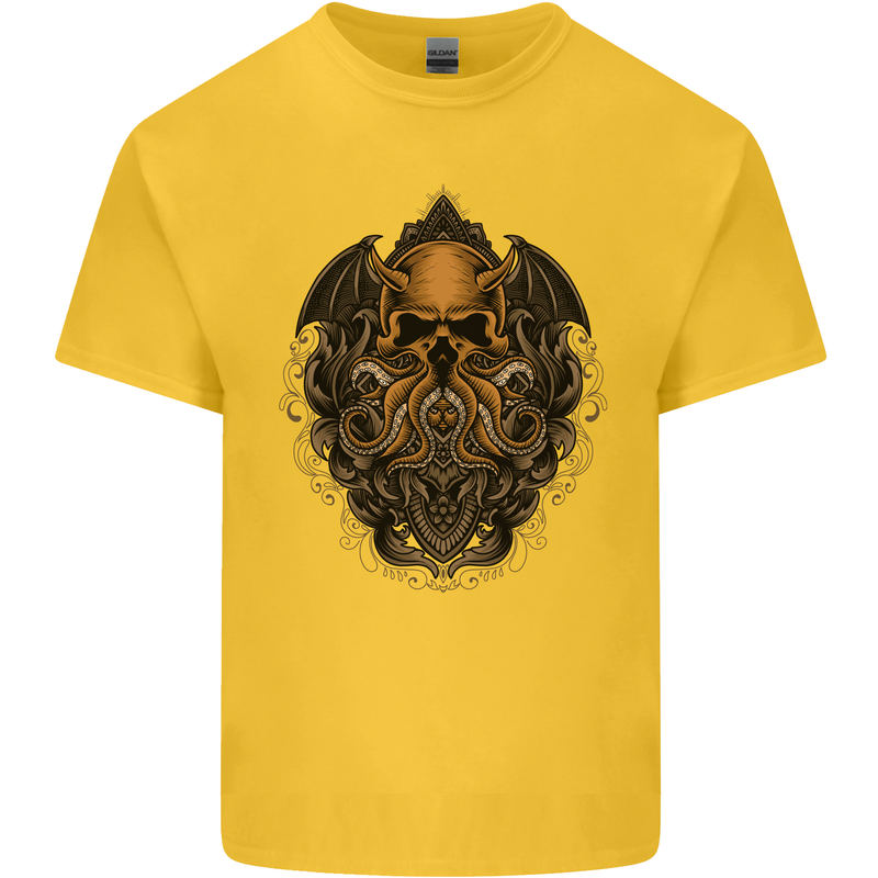 Cthulhu Octopus Kraken Devil Skull Demon Kids T-Shirt Childrens Yellow