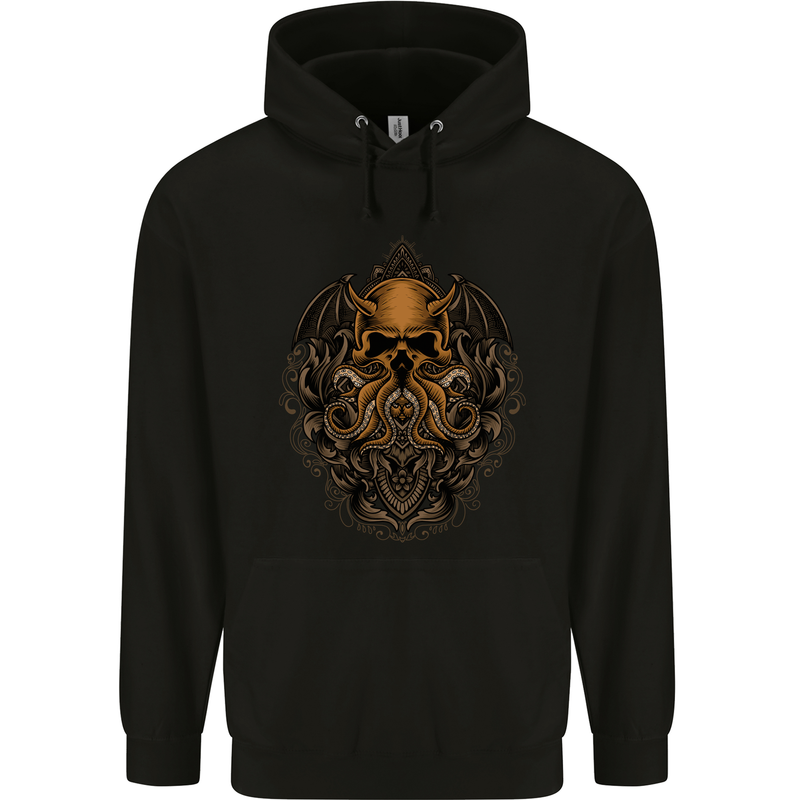 Cthulhu Octopus Kraken Devil Skull Demon Mens 80% Cotton Hoodie Black