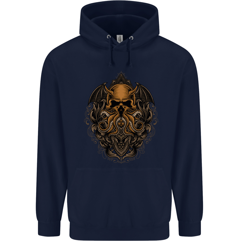 Cthulhu Octopus Kraken Devil Skull Demon Mens 80% Cotton Hoodie Navy Blue