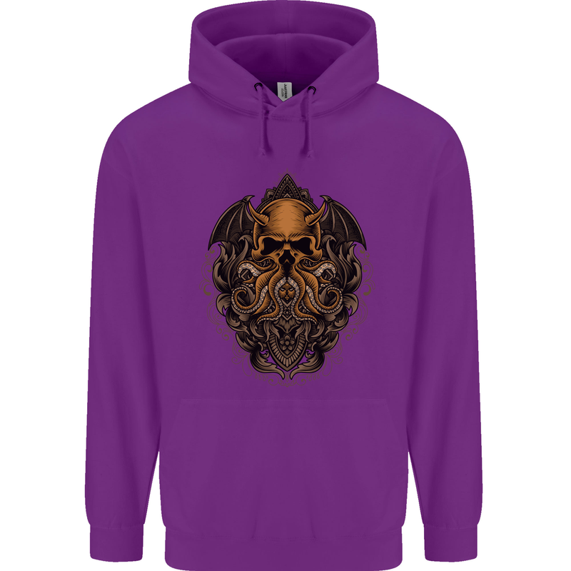 Cthulhu Octopus Kraken Devil Skull Demon Mens 80% Cotton Hoodie Purple