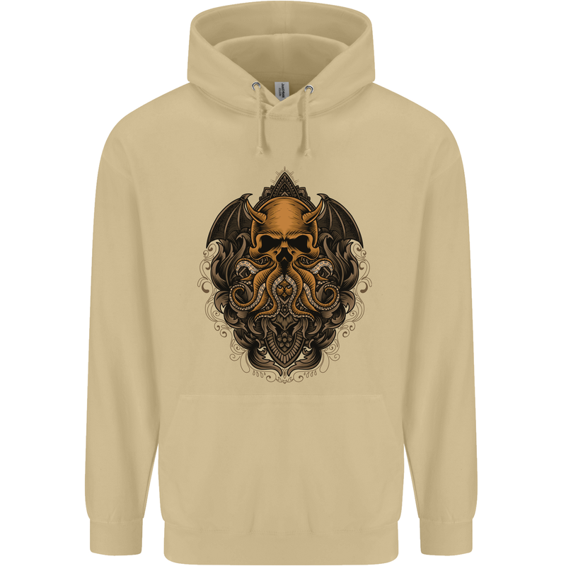 Cthulhu Octopus Kraken Devil Skull Demon Mens 80% Cotton Hoodie Sand