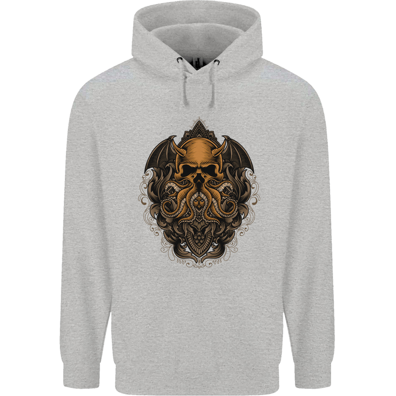 Cthulhu Octopus Kraken Devil Skull Demon Mens 80% Cotton Hoodie Sports Grey