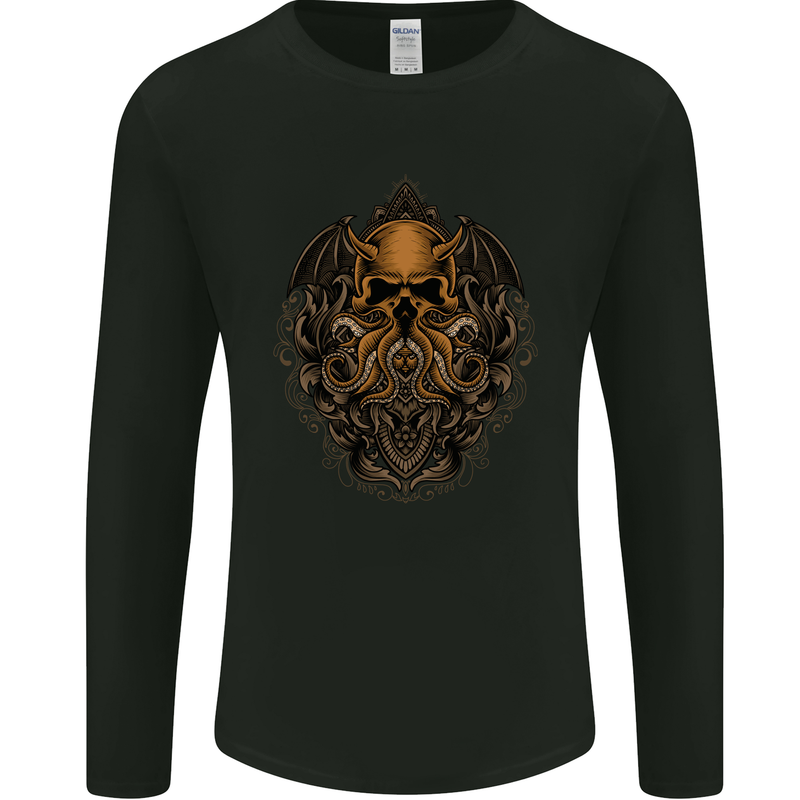Cthulhu Octopus Kraken Devil Skull Demon Mens Long Sleeve T-Shirt Black