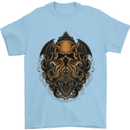 Cthulhu Octopus Kraken Devil Skull Demon Mens T-Shirt Cotton Gildan Light Blue