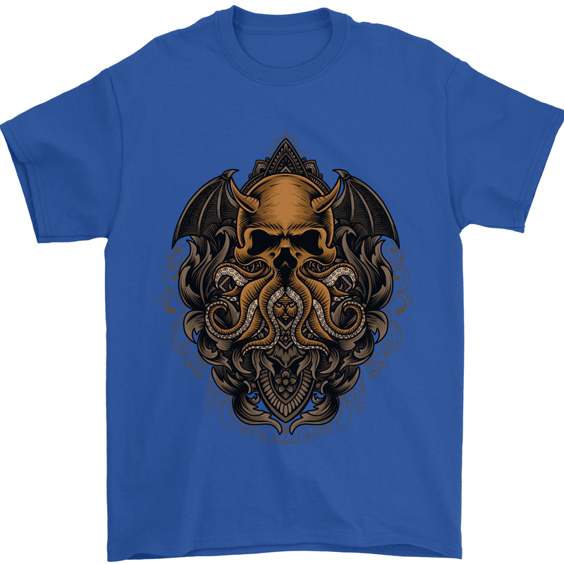 Cthulhu Octopus Kraken Devil Skull Demon Mens T-Shirt Cotton Gildan Royal Blue