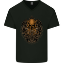 Cthulhu Octopus Kraken Devil Skull Demon Mens V-Neck Cotton T-Shirt Black