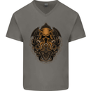 Cthulhu Octopus Kraken Devil Skull Demon Mens V-Neck Cotton T-Shirt Charcoal