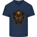 Cthulhu Octopus Kraken Devil Skull Demon Mens V-Neck Cotton T-Shirt Navy Blue