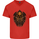 Cthulhu Octopus Kraken Devil Skull Demon Mens V-Neck Cotton T-Shirt Red