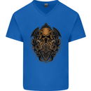 Cthulhu Octopus Kraken Devil Skull Demon Mens V-Neck Cotton T-Shirt Royal Blue